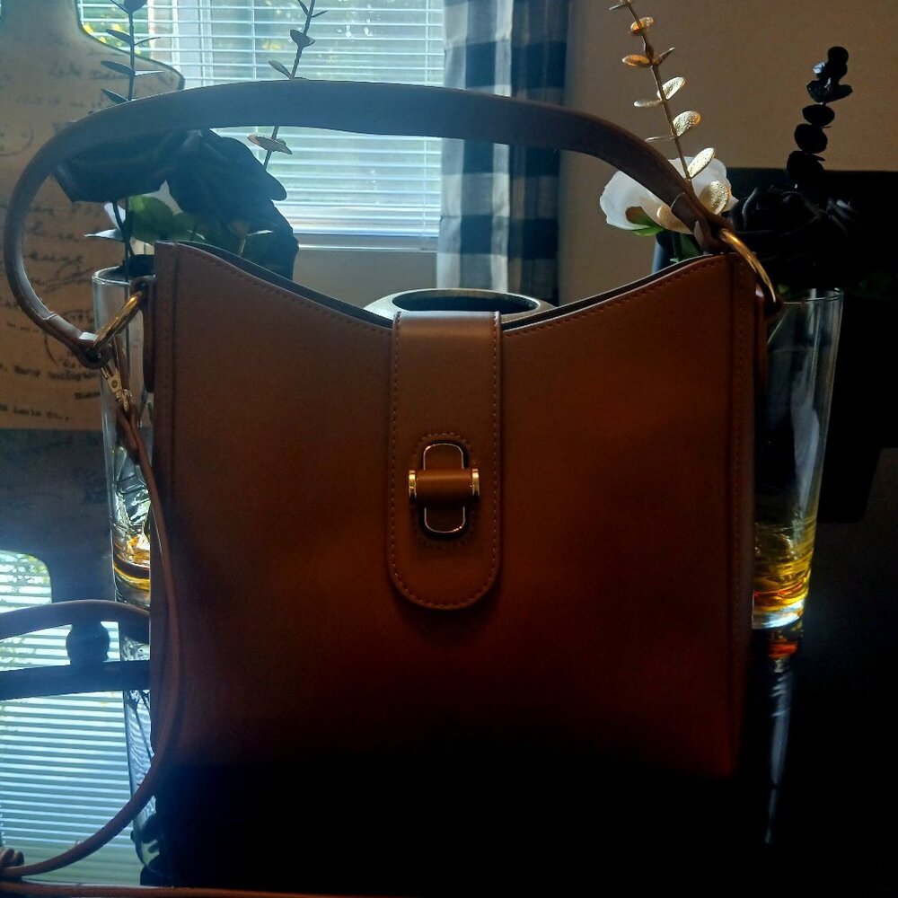 ANTIK KRAFT brown vegan leather handbag with pouch